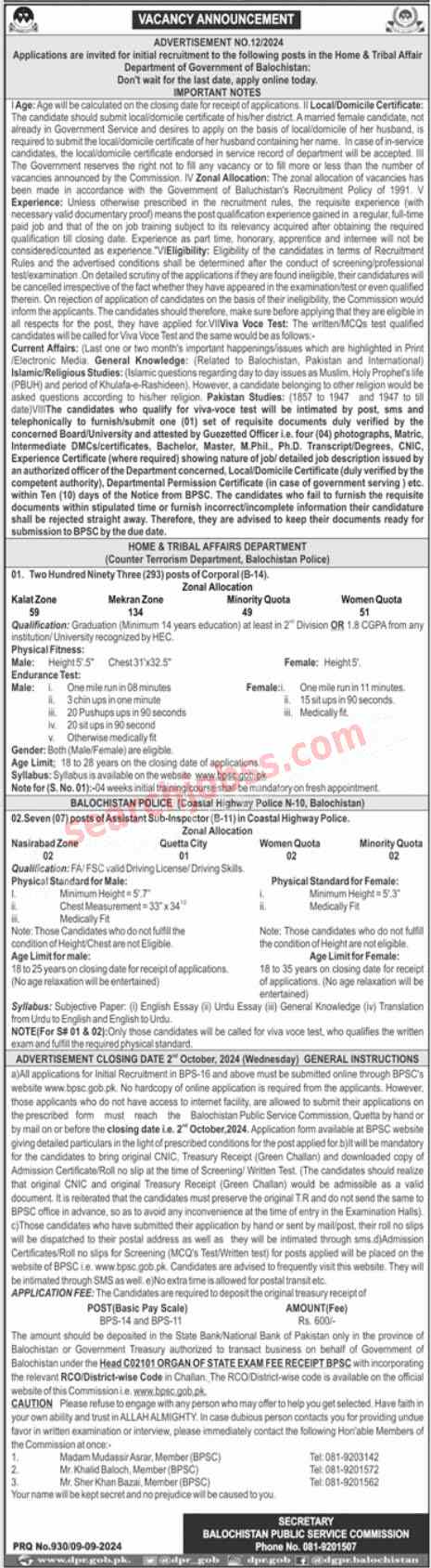 Counter Terrorism Department CTD Police jobs 2024 Advertisement