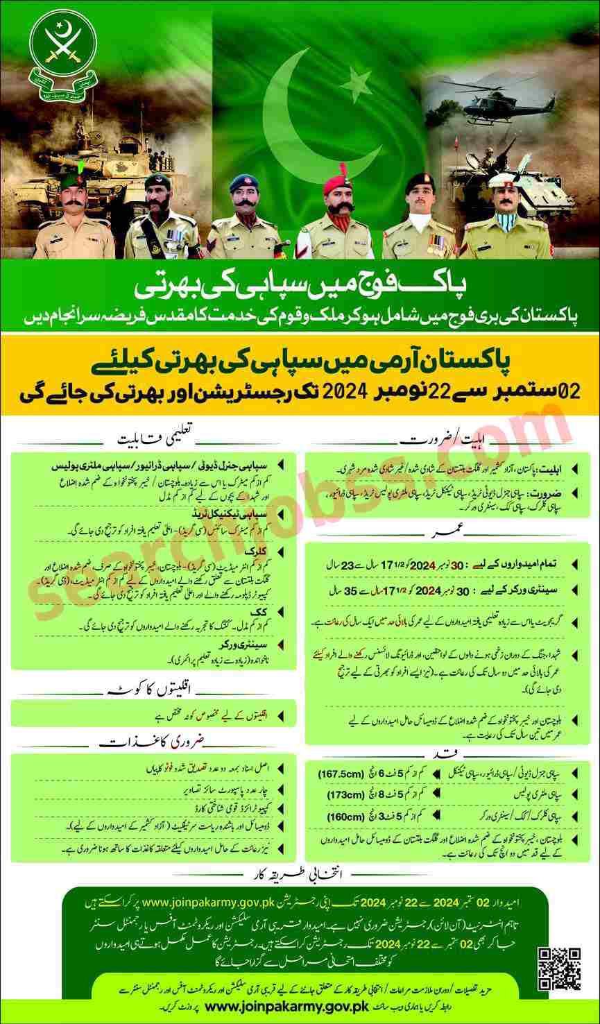 Latest Sipahi Jobs in Pakistan Army August 2024 Advertisement