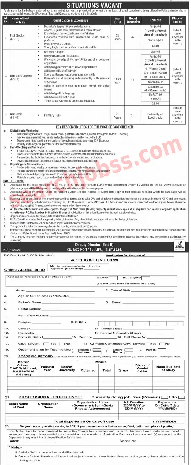 Election Commission of Pakistan ECP Jobs September 2025 Apply Online