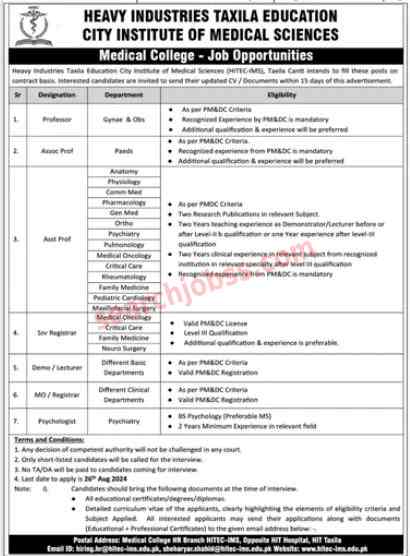 Latest Heavy Industries Taxila August Jobs 2024 Advertisement