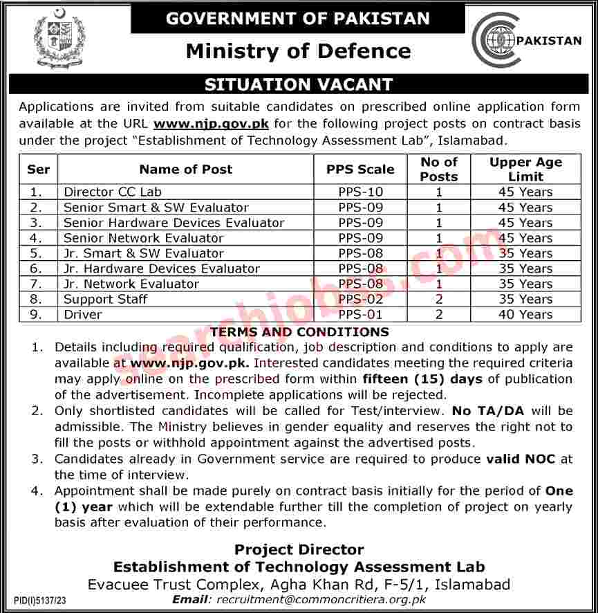 New Ministry of Defence Jobs in Islamabad March 2024