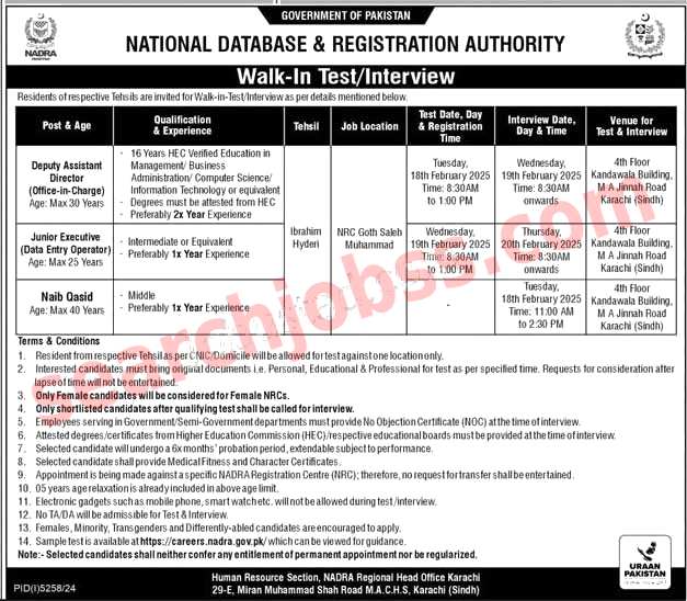 Latest NADRA Jobs in Pakistan 2025