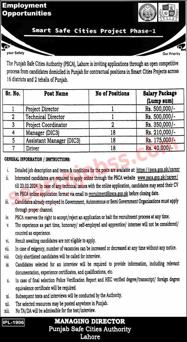  Punjab Safe Cities Authority Jobs - PSCA Jobs March 2024