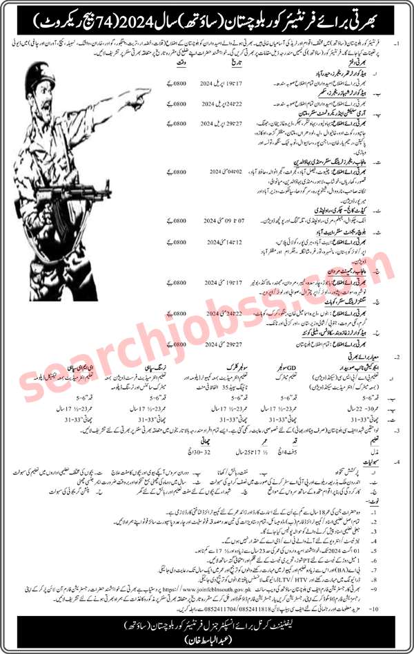 Latest FC Balochistan Jobs in Quetta April 2024 Advertisement