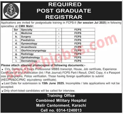 CMH Combined Military Hospital June Jobs 2025