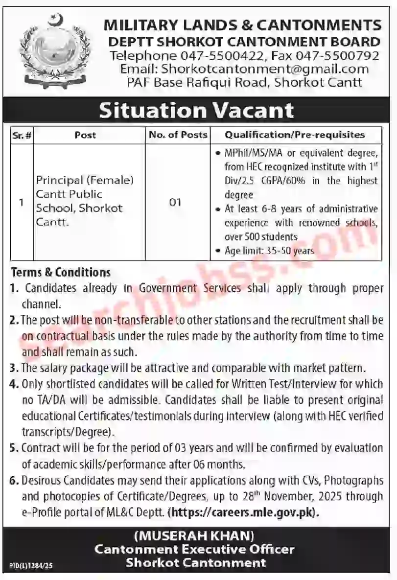 Military Lands and Cantonment Department 2025