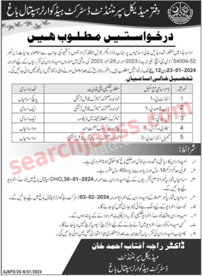 DHQ Hospital Jobs in Bagh 2024 Advertisement