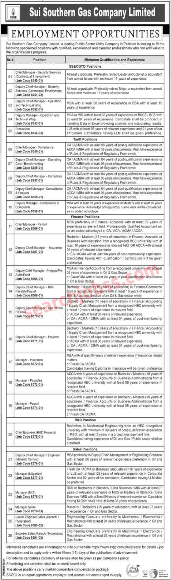 Sui Southern Gas Company Limited Jobs in Pakistan September 2024