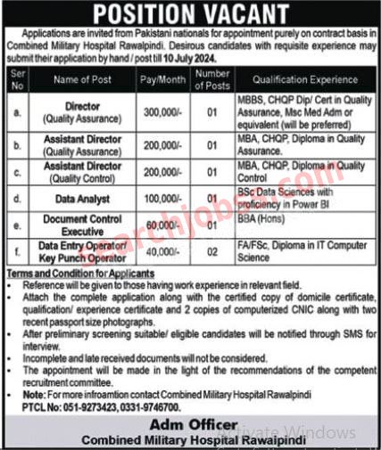 Latest CMH Jobs in Rawalpindi July 2024 Advertisement