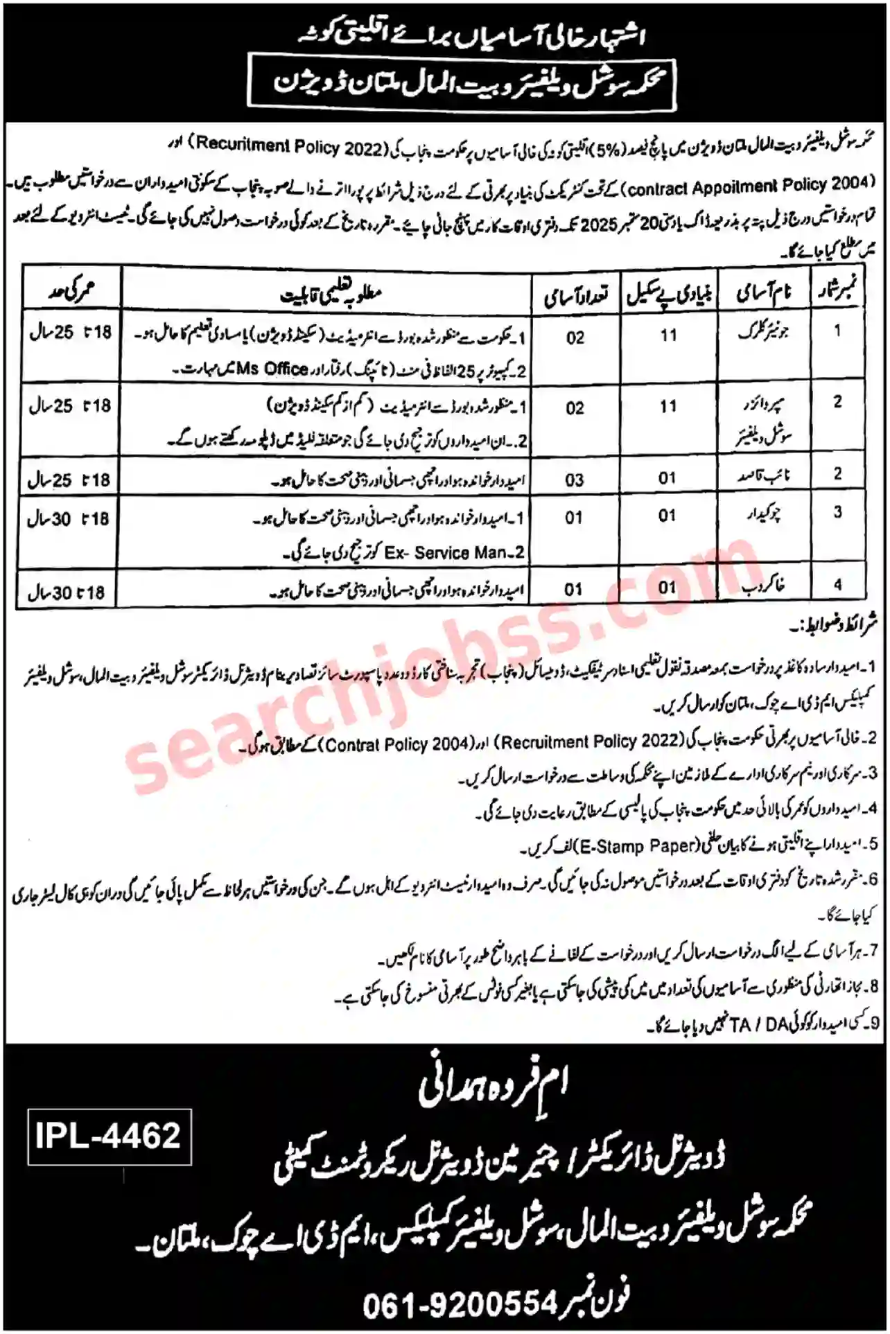 Social Welfare and Bait ul Maal Jobs Multan September 2025
