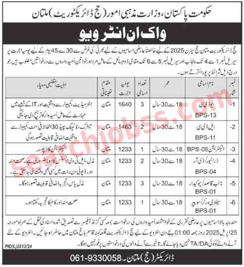 Ministry of Religious Affairs Jobs in Multan April 2025