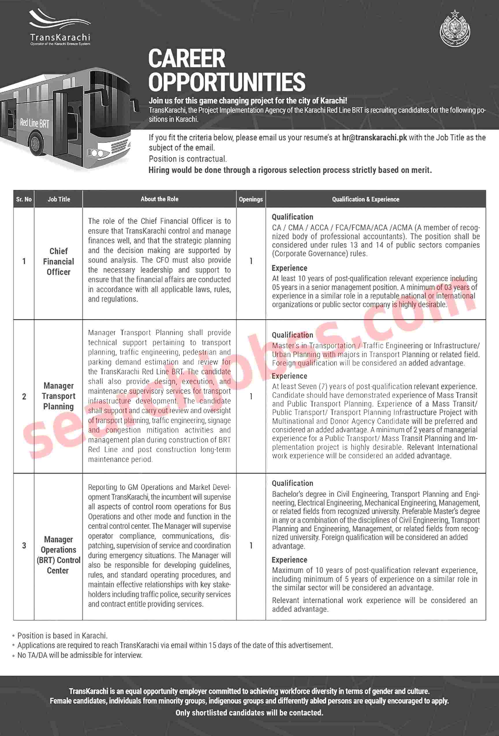 TransKarachi Department Jobs in Karachi August 2024 - Red Line BRT Jobs