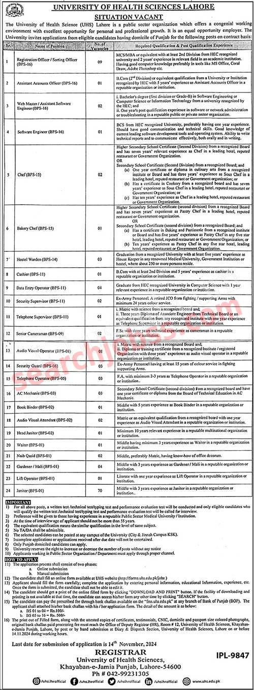 University of Health Sciences UHS Class 4 Jobs 2024