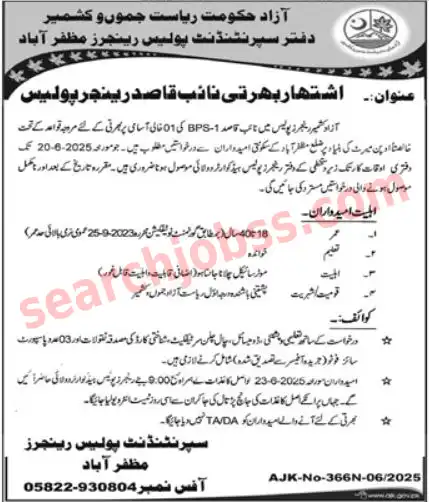 Latest AJK Rangers Police Jobs June 2025