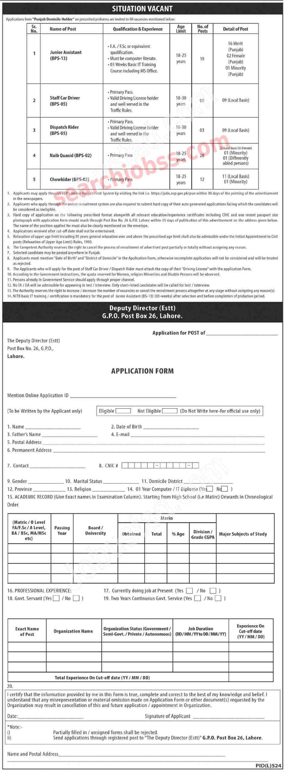 Latest Election Commission of Pakistan ECP Jobs in Punjab August 2024