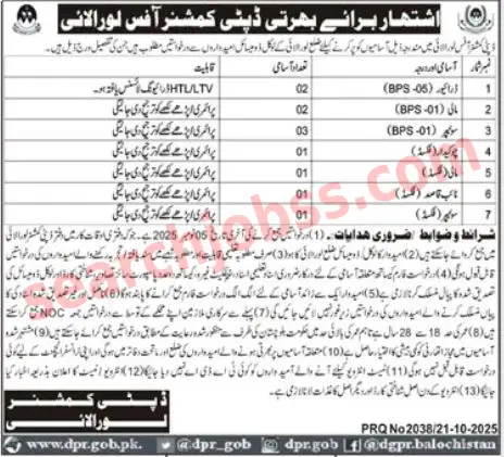 Deputy Commissioner District Office Loralai Jobs 2025