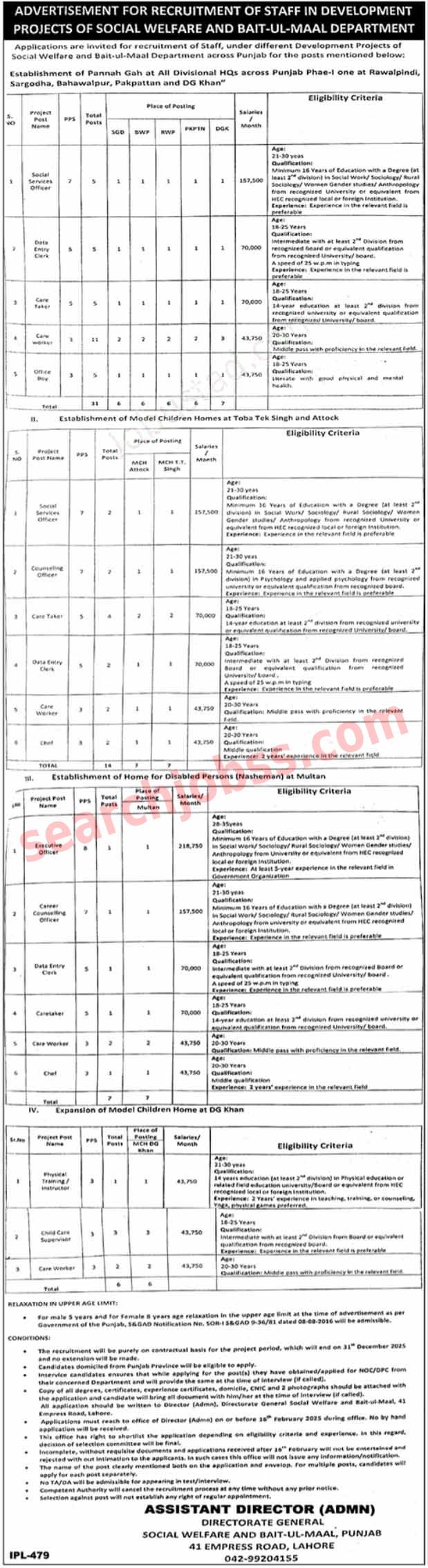 Social Welfare and Bait ul Maal Department Jobs 2025