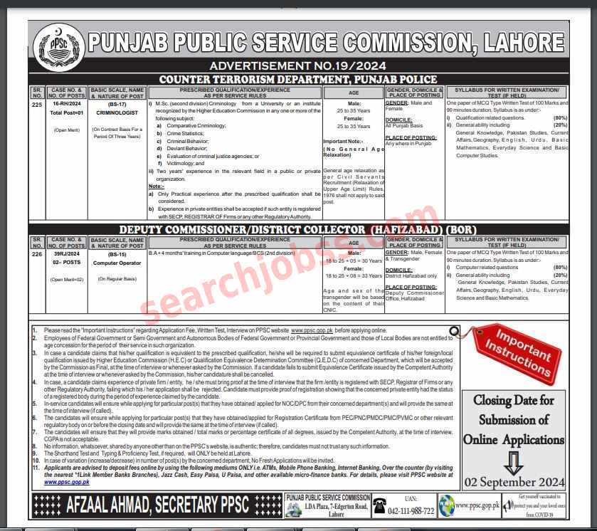 Counter Terrorism Department CTD Punjab Police Jobs 2024