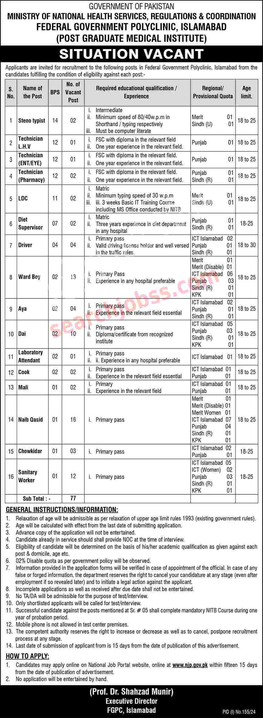 Latest Ministry of National Health Services Regulations and Coordination Jobs 2024