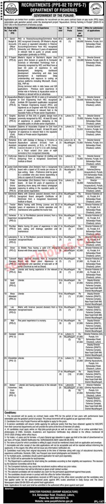 Department of Fisheries Jobs in Punjab Jan 2025