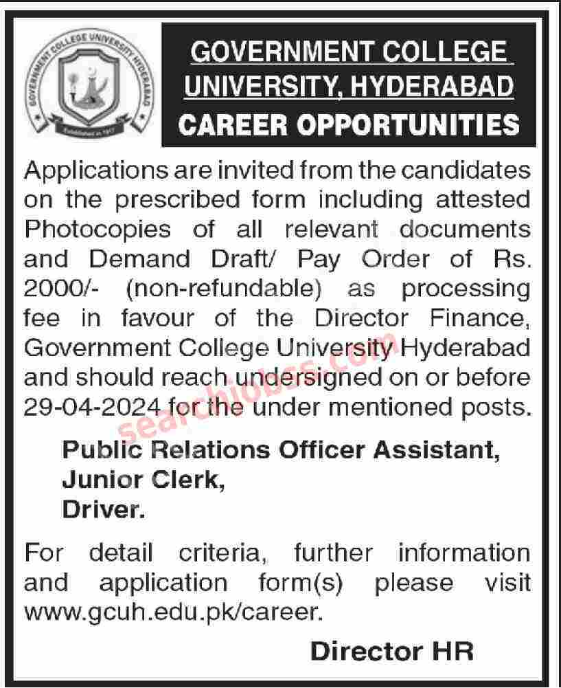 Govt College University Hyderabad Jobs - GCUH Jobs April 2024