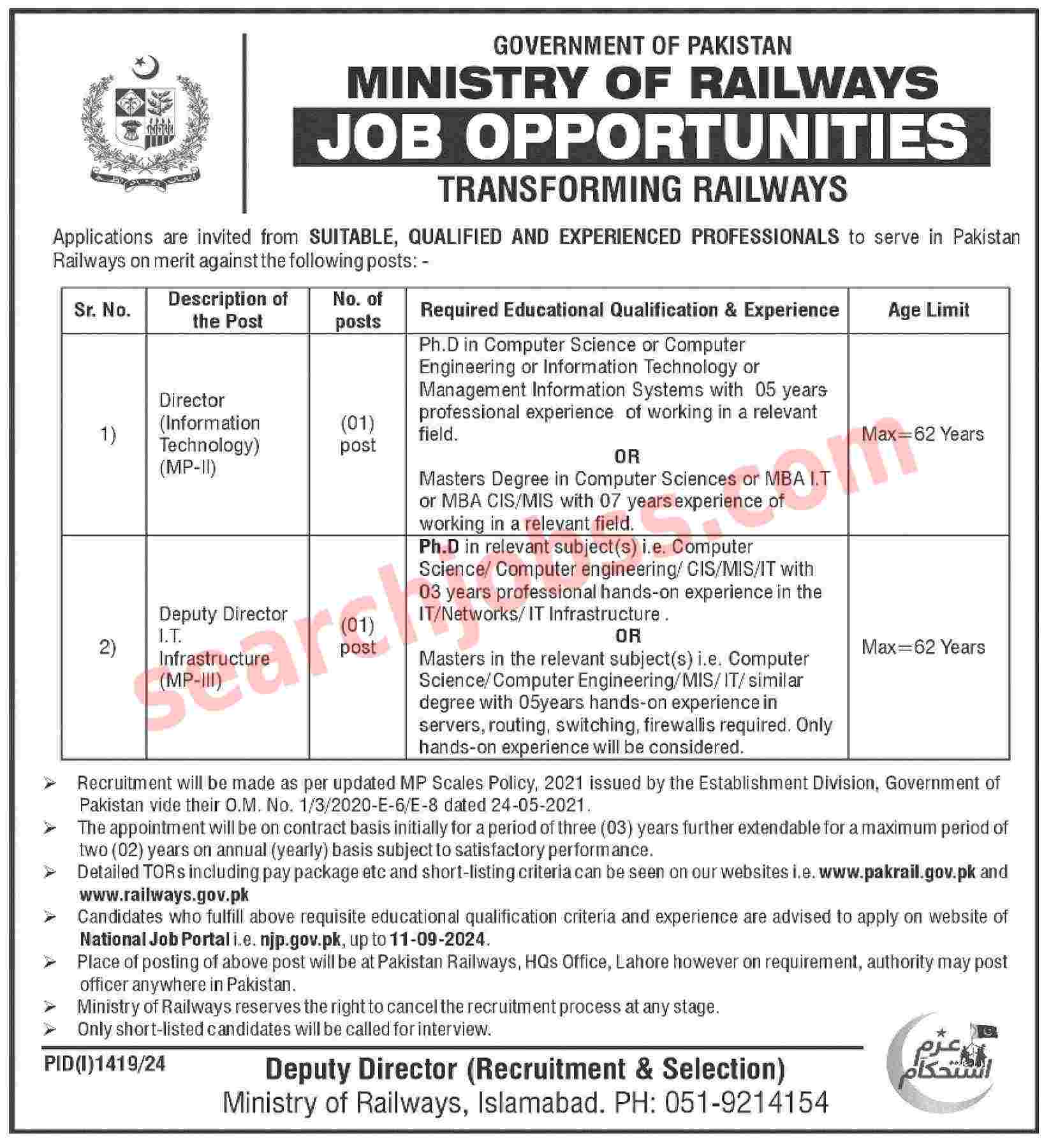 Latest Pakistan Railway Jobs September 2024 Advertisement