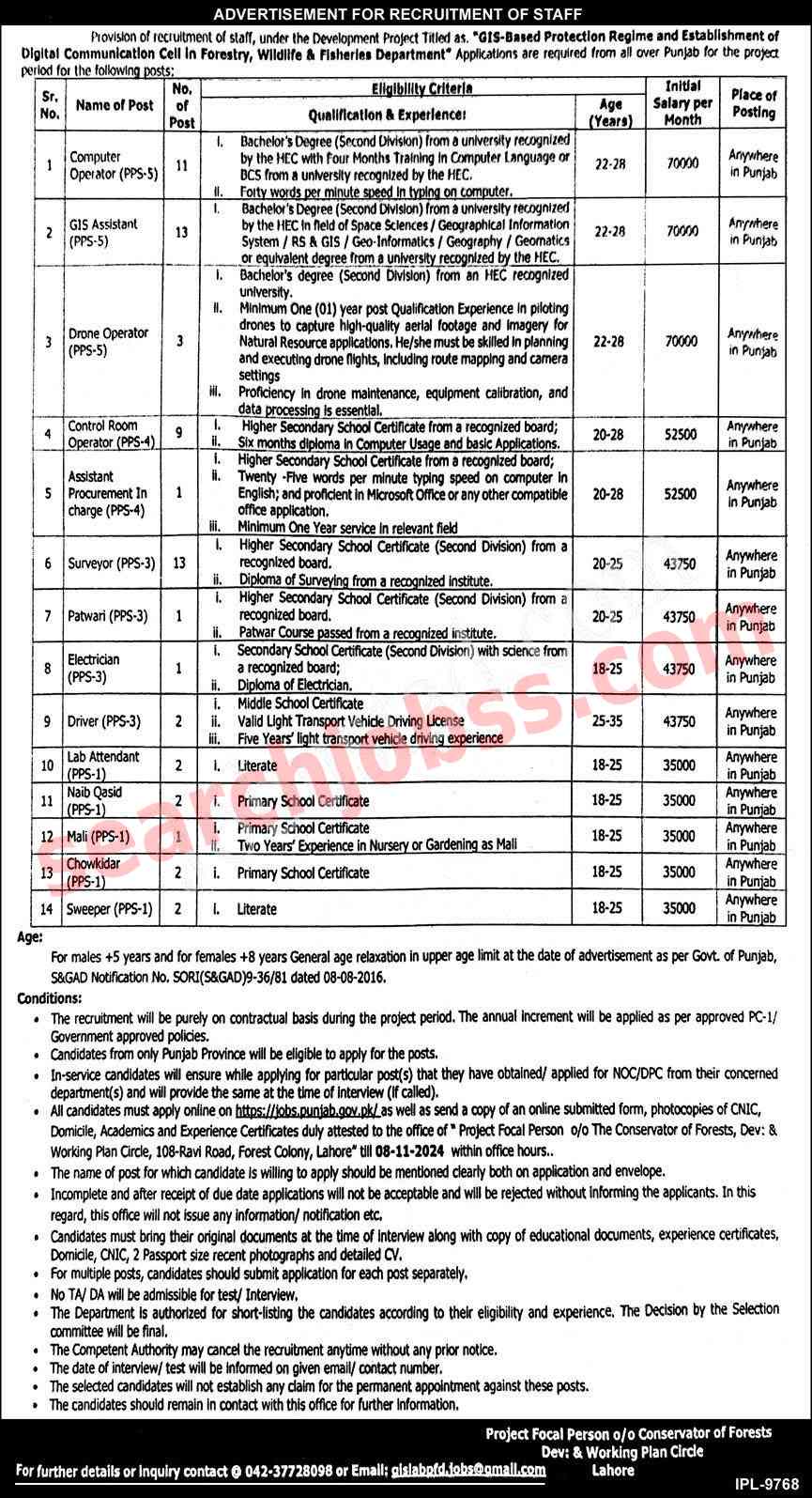 Wildlife and Fisheries Department Punjab Jobs 2024