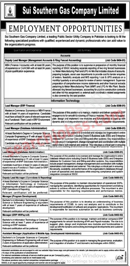 Sui Southern Gas Company Limited Jobs 2025