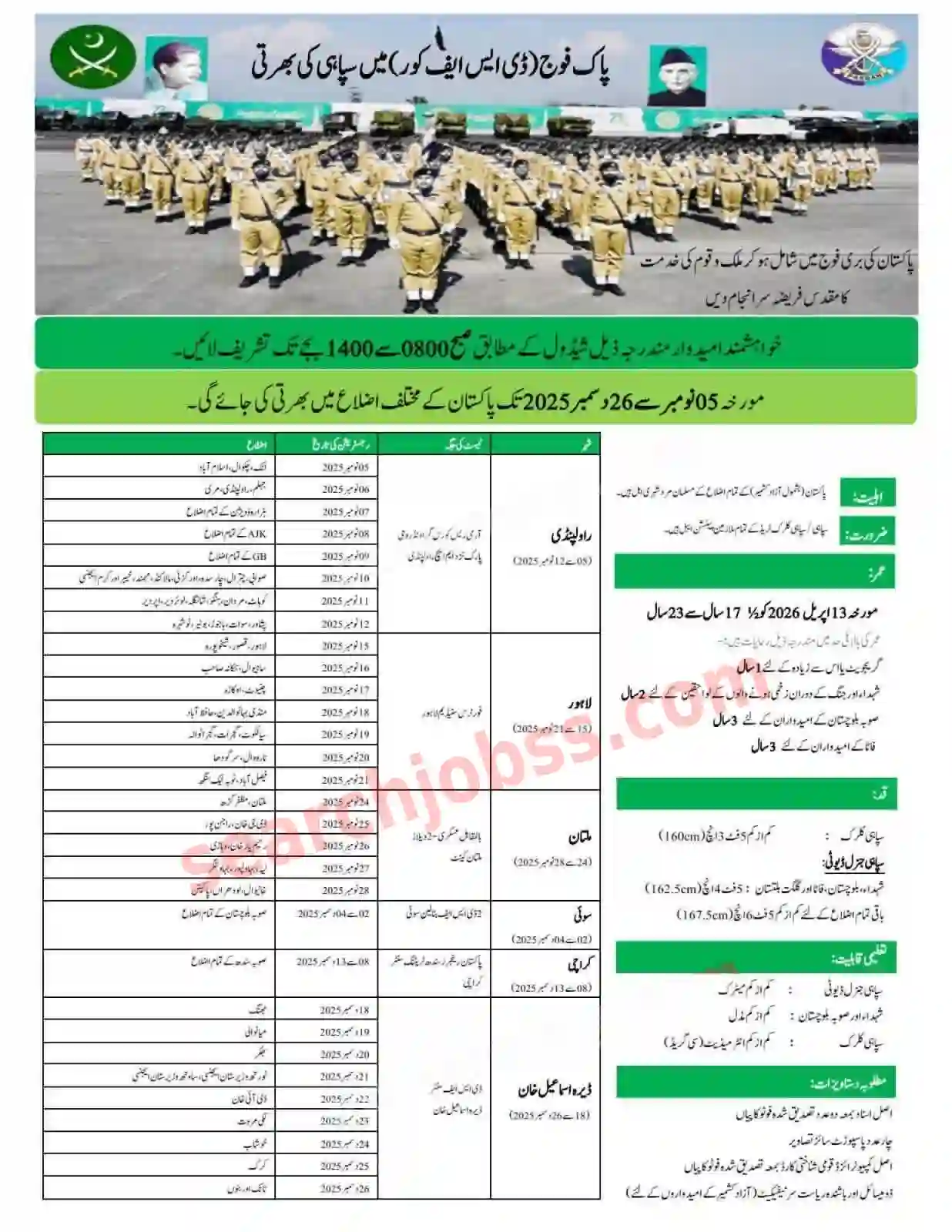 Pak Army DSF Jobs 2025 Sipahi and Clerk Recruitment