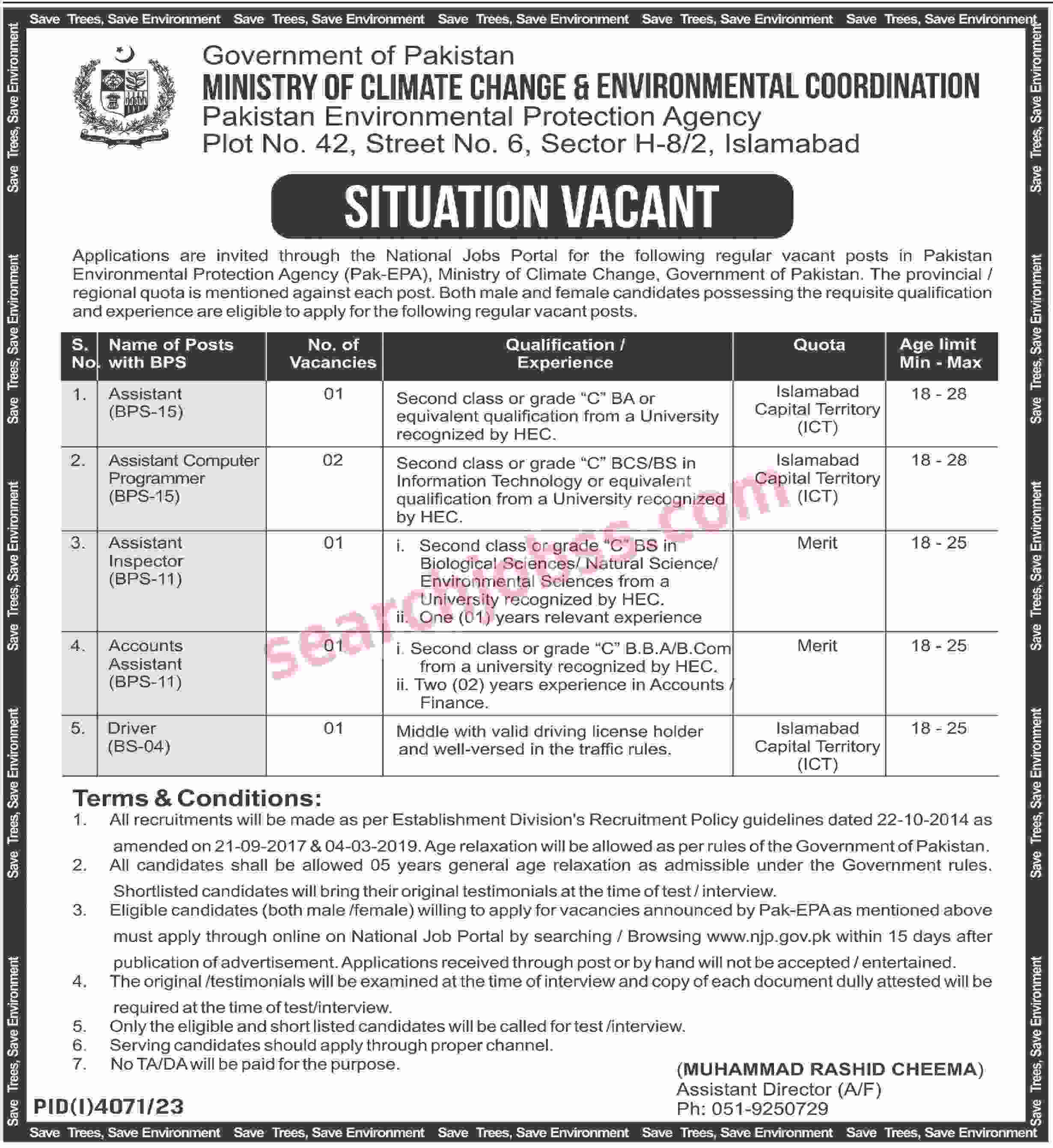 Ministry of Climate Change Jobs in Islamabad 2024 - MOCC Jobs