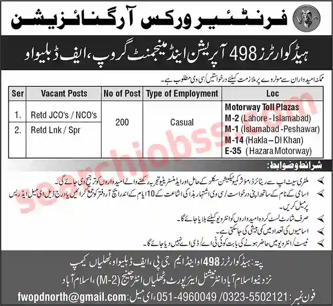 Frontier Works Organization FWO Jobs July 2025