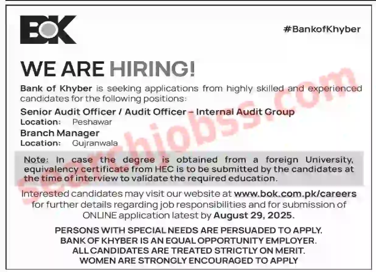 The Bank of Khyber BOK Jobs 2025