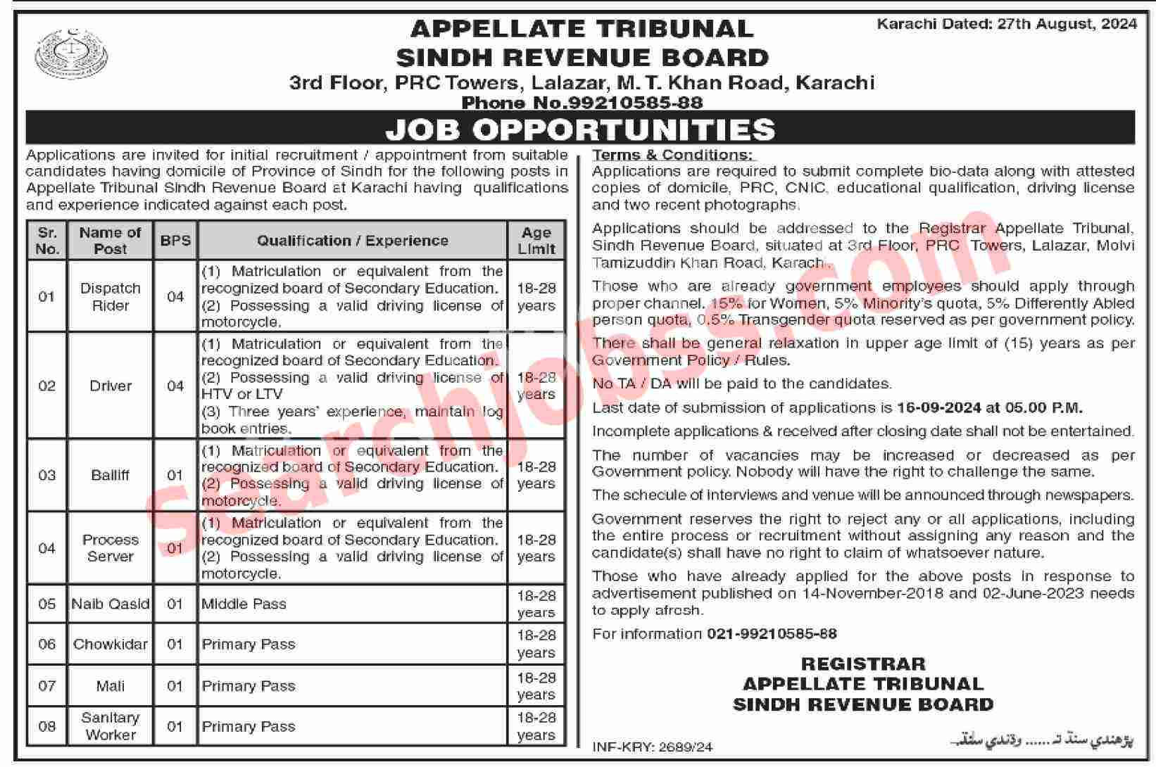 Board of Revenue Jobs in Sindh August 2024 Advertisement