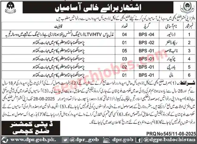 Deputy Commissioner District Office Kech Jobs 2025