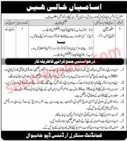 Central Ordnance Depot COD Khanewal Jobs 2025
