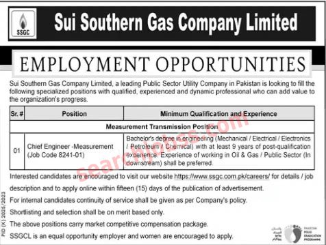 Sui Southern Gas Company Limited SSGC jobs 2024