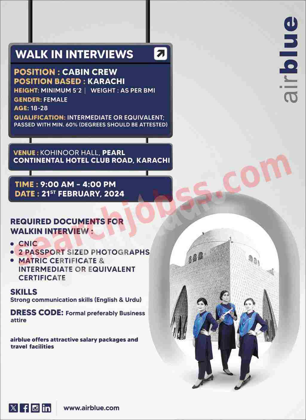  Airblue Cabin Crew Jobs in Karachi 2024 Advertisement