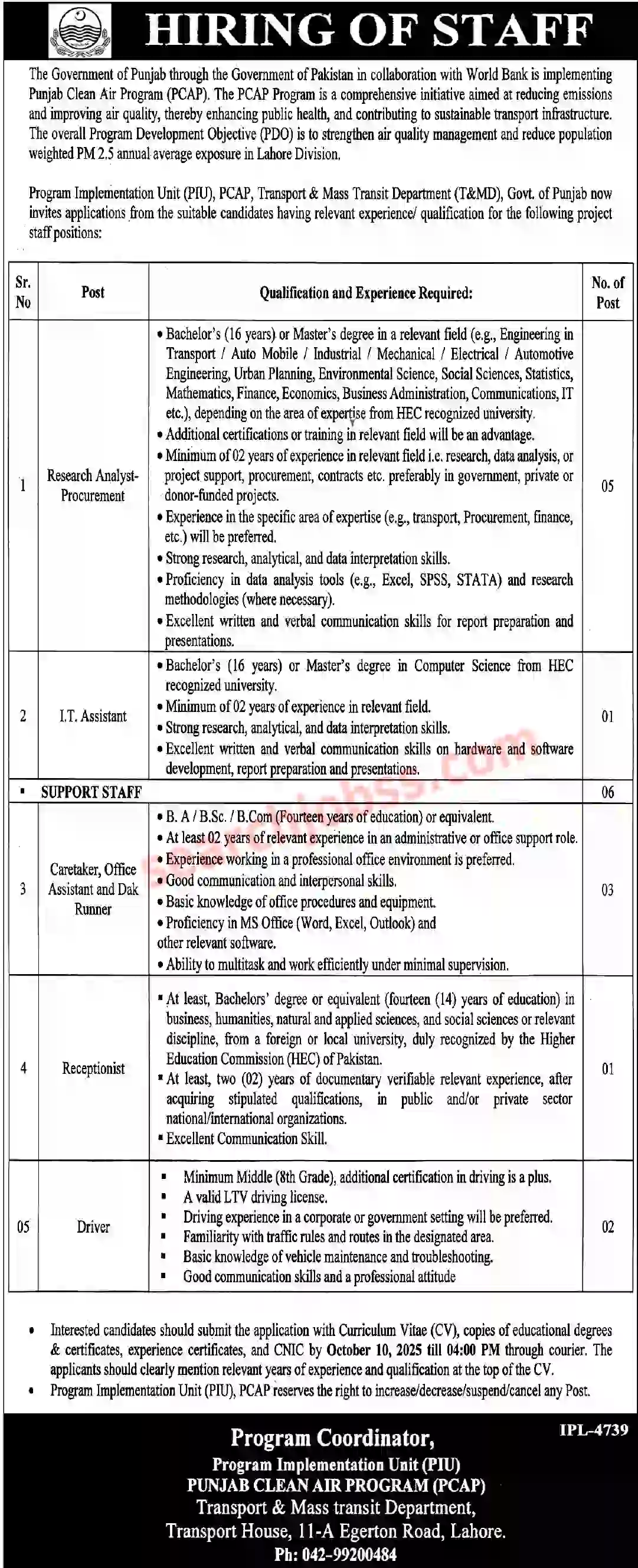 Metro Bus Transport and Mass Transit Department Lahore Jobs 2025