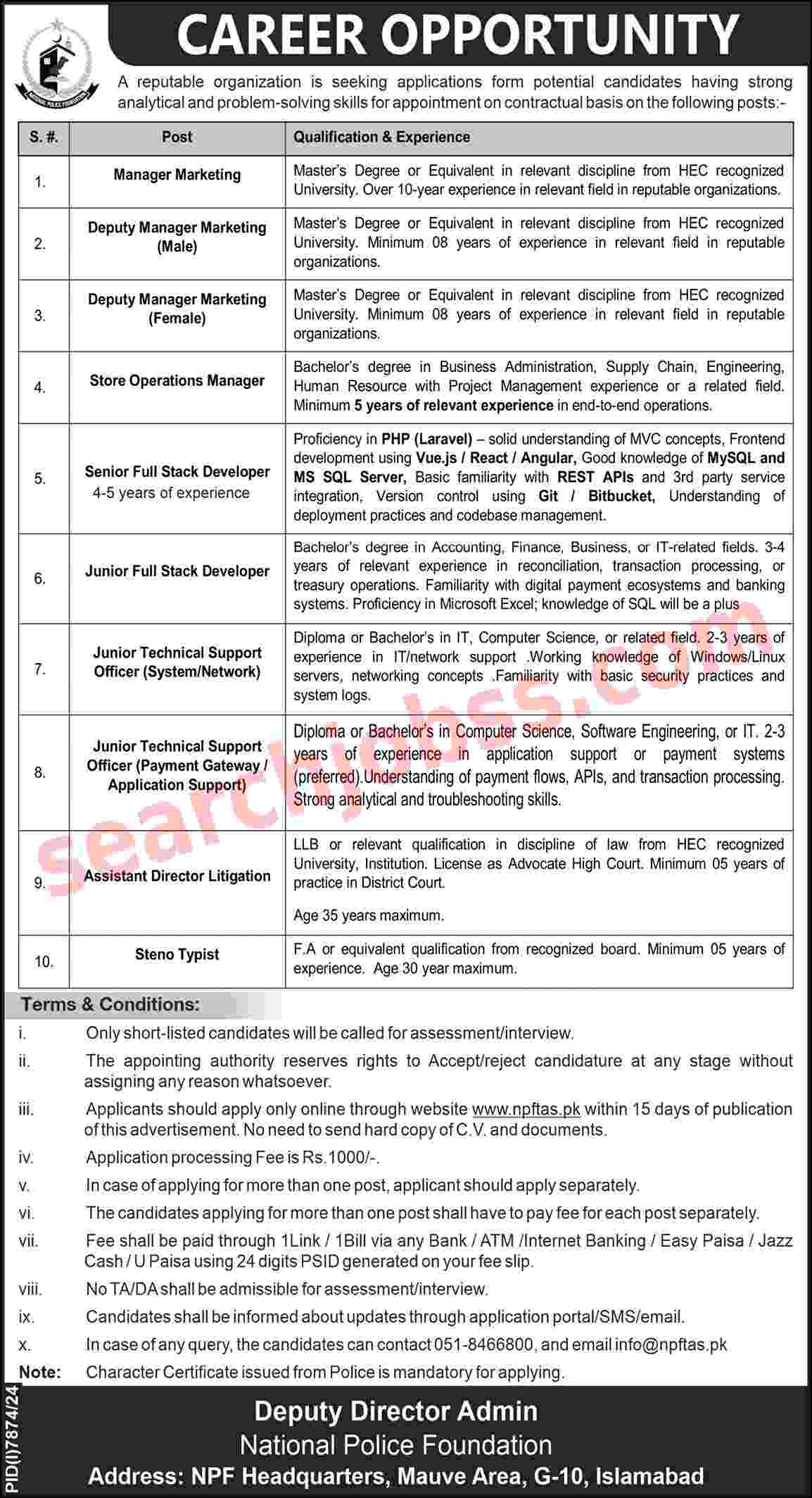 National Police Foundation Jobs in Islamabad May 2025