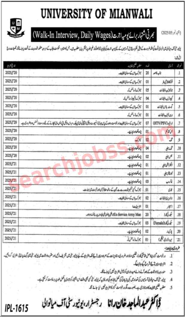 University Of Mianwali Jobs May 2025 Advertisement