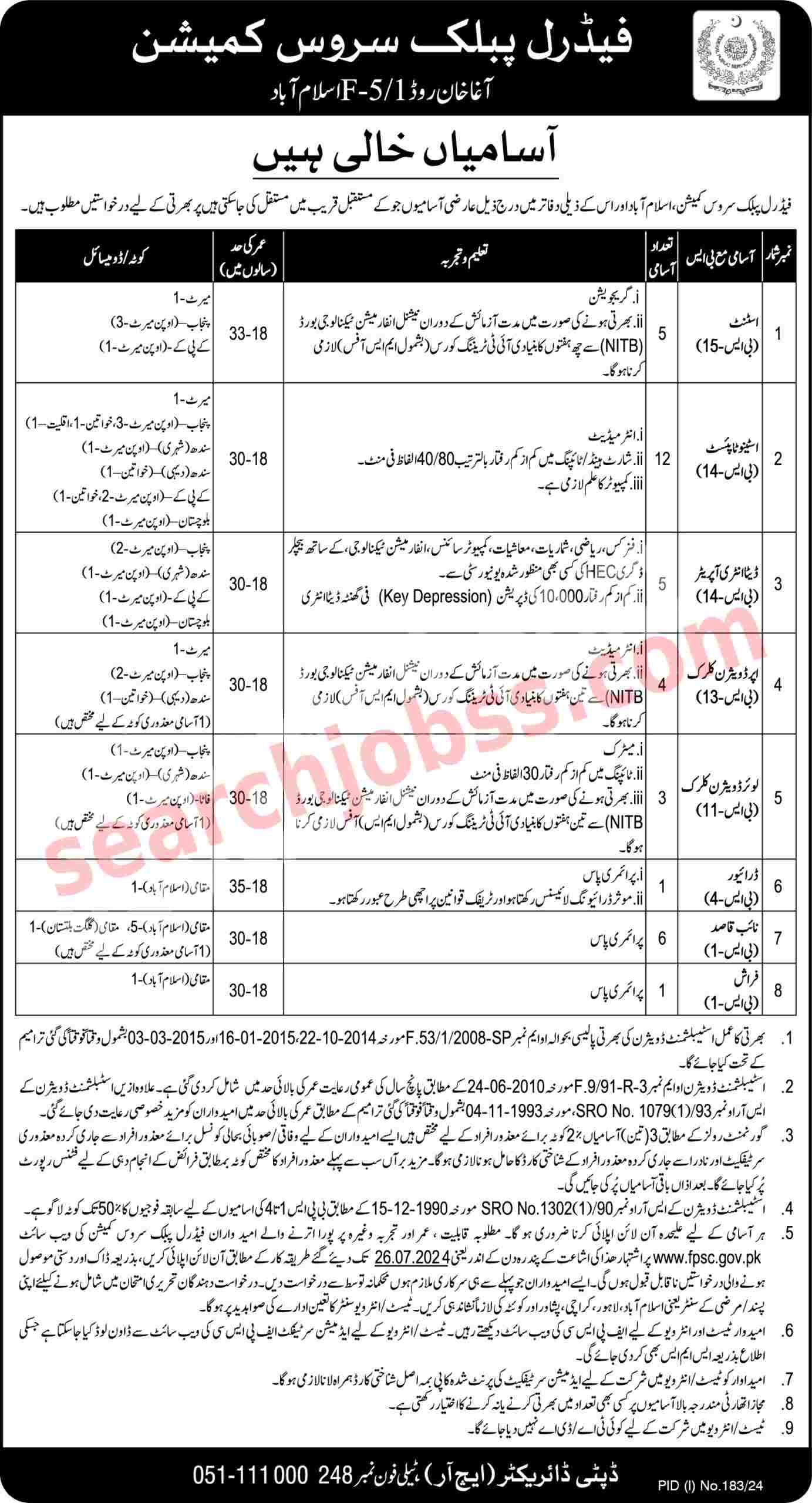 Federal Public Service Commission Jobs in Islamabad July 2024 - FPSC Jobs