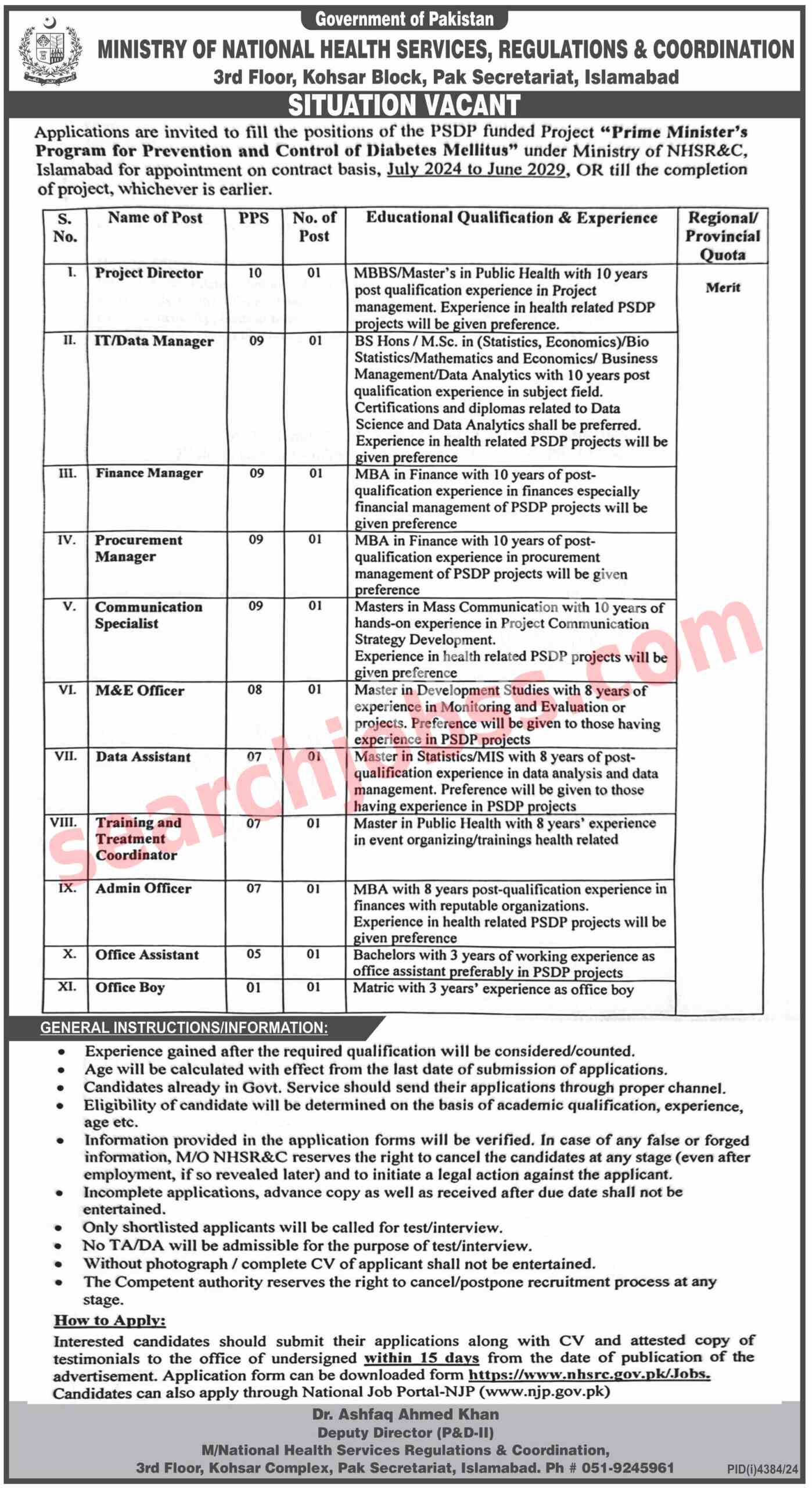 Ministry of National Health Services January Jobs 2025