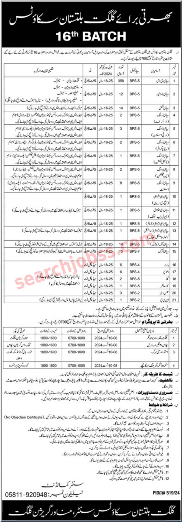 Latest Gilgit Baltistan Scouts Jobs July 2024 Advertisement