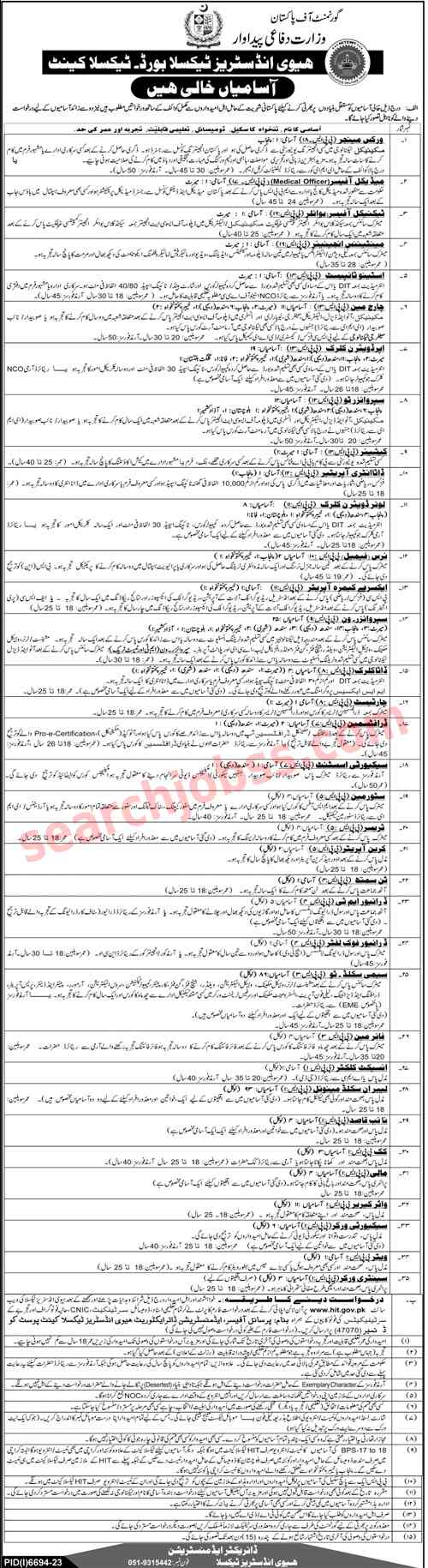 Heavy Industries Taxila Jobs - Ministry Of Production  May Jobs 2024