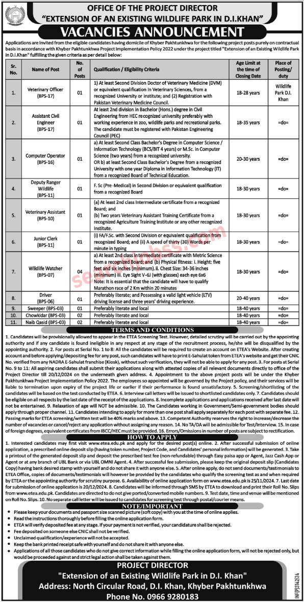 Wildlife and Parks Department DI Khan Jobs 2024