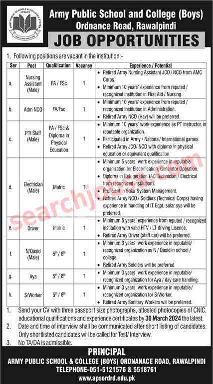 Army Public School and College Jobs March 2024 Advertisement