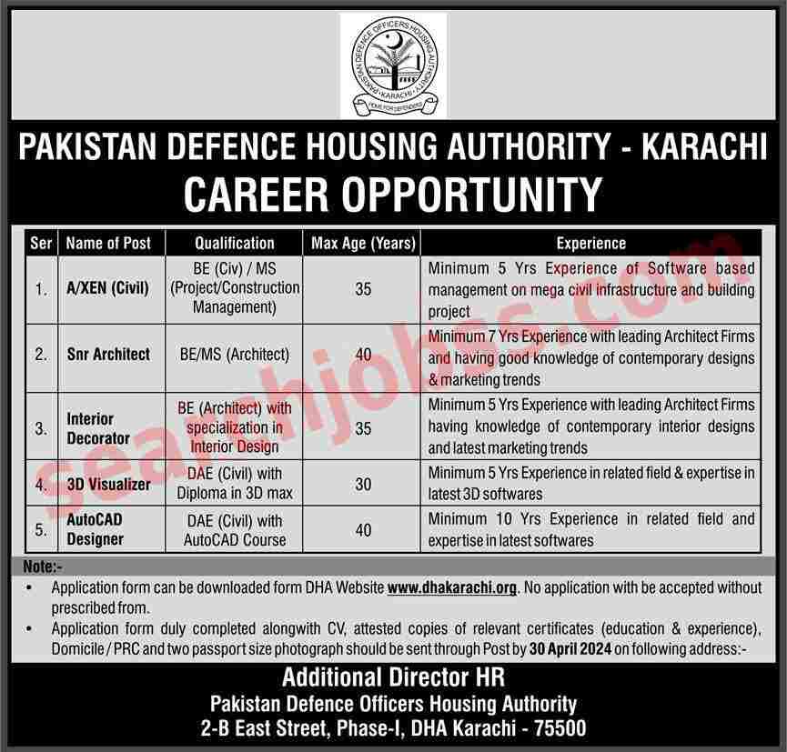 Pakistan Defence Housing Authority Jobs April 2024 Advertisement