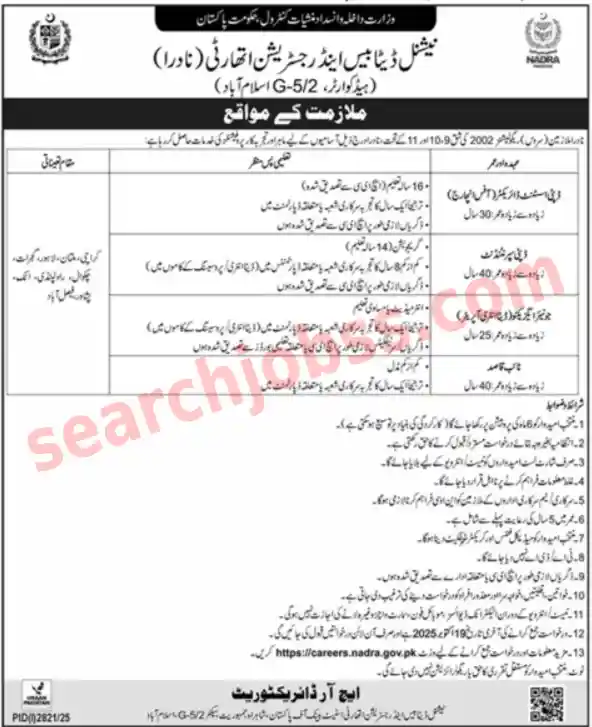 NADRA Islamabad Government Jobs 2025 Apply Online Now