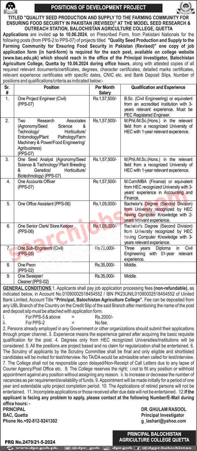 Agriculture College Jobs in Quetta May 2024 Advertisement
