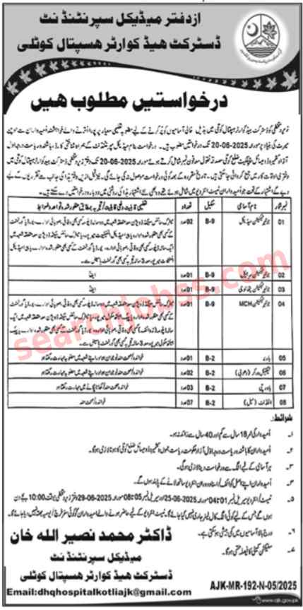 Govt Hospital DHQ District Headquarter Hospital Jobs 2025